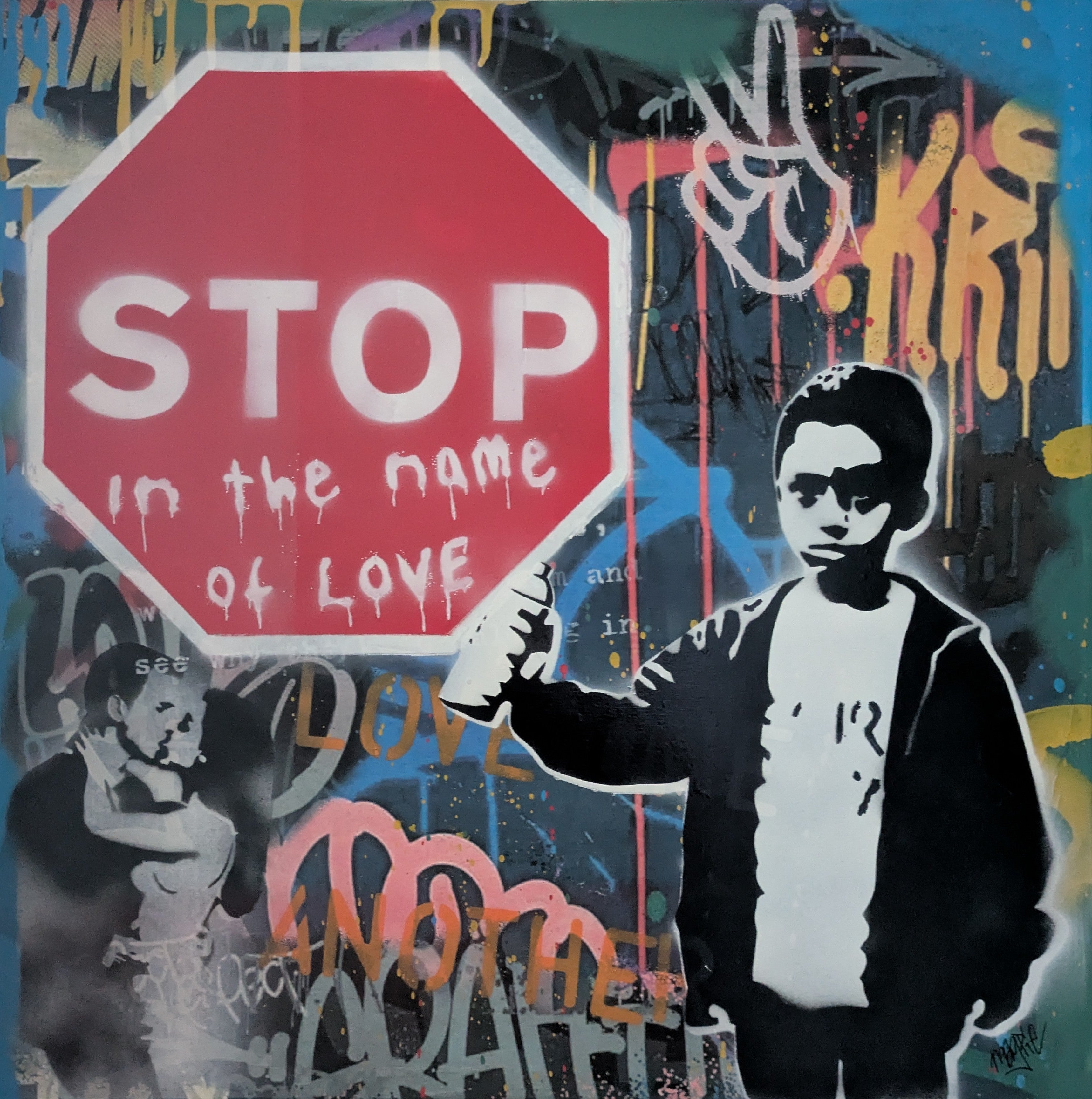 Magpie street art stop in the name of love