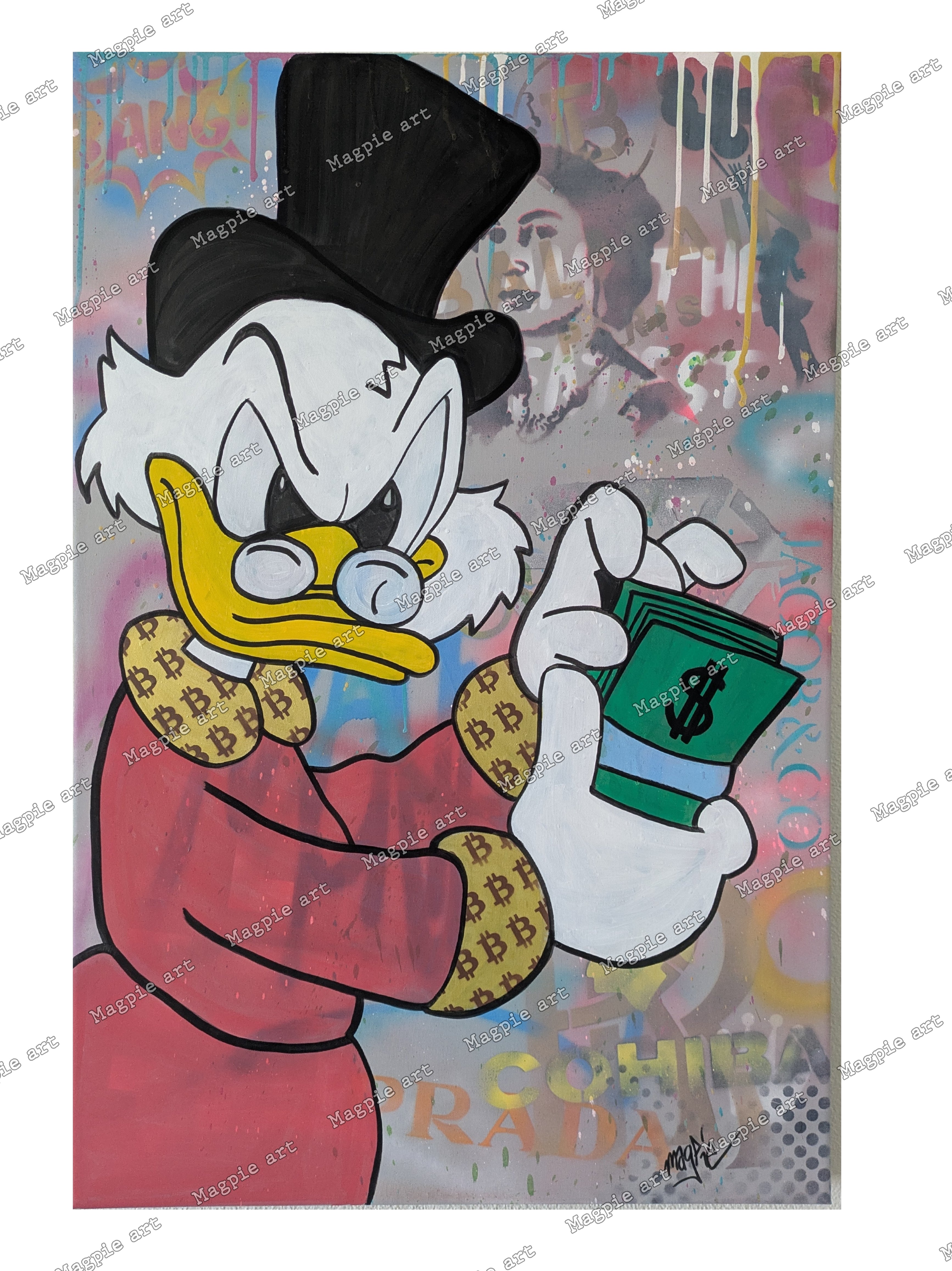 Magpie art street pop Bitcoin McDuck
