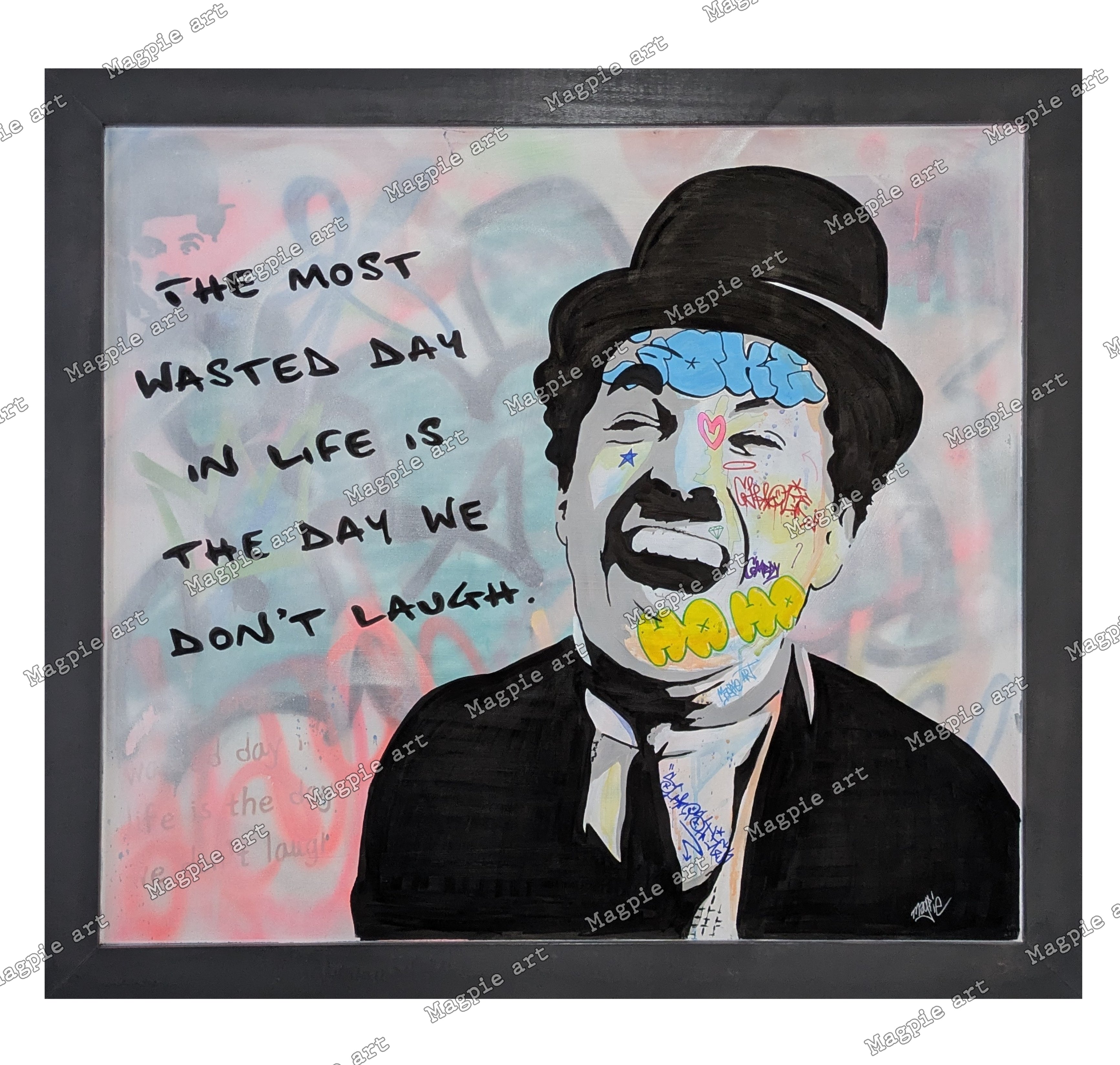 Magpie street art Charlie chaplin