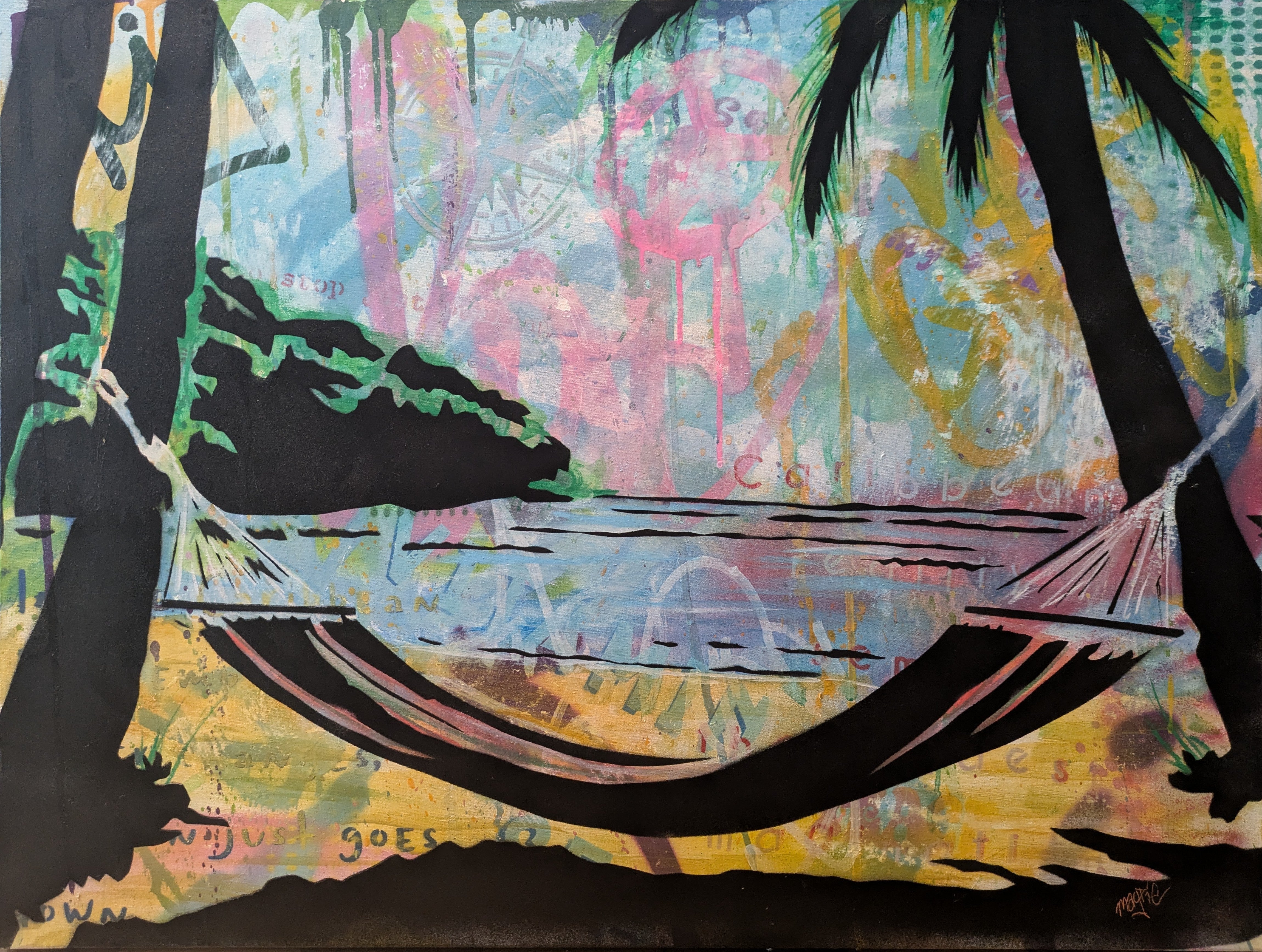 magpie art hammock palm tree