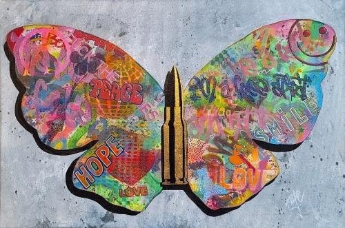 Magpie art bullet with butterfly wings